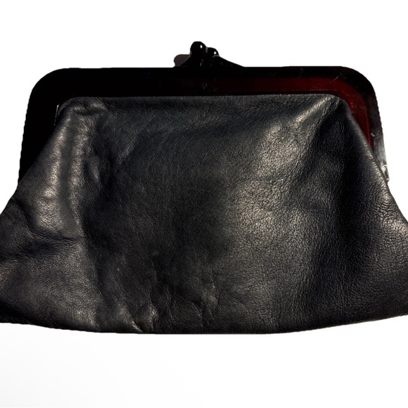 Vintage Style Small Charcoal Clutch Brown Lucite Kiss Lock Clasp Purse - Picture 3 of 5